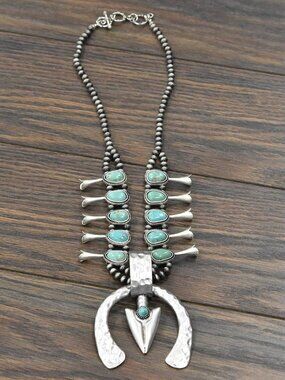 Western Squash Blossom Necklace Turquoise Arrowhead Naja Cowgirl Statement Jewel